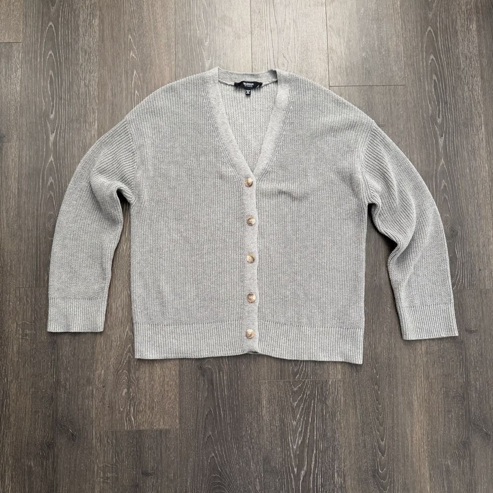 Hudson Los Angeles Gray Ribbed Cardigan Sz XXL Fisherman Preppy Academia Grandpa